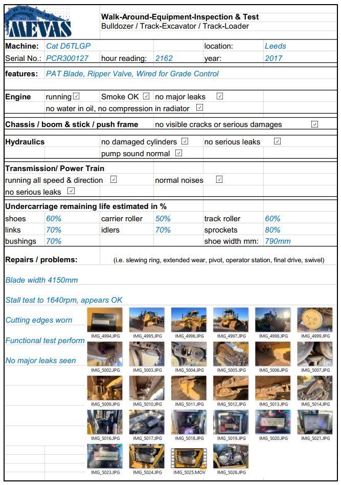 Checklist for machinery inspection on auction