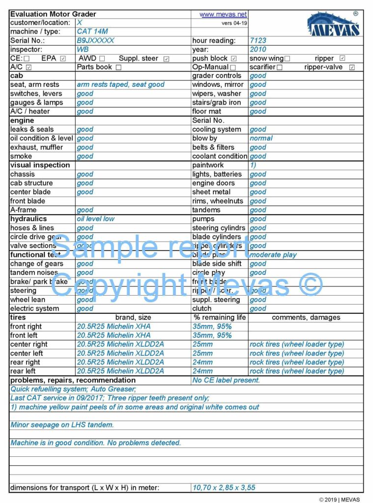 Liste de contrôle gratuite pour niveleuse